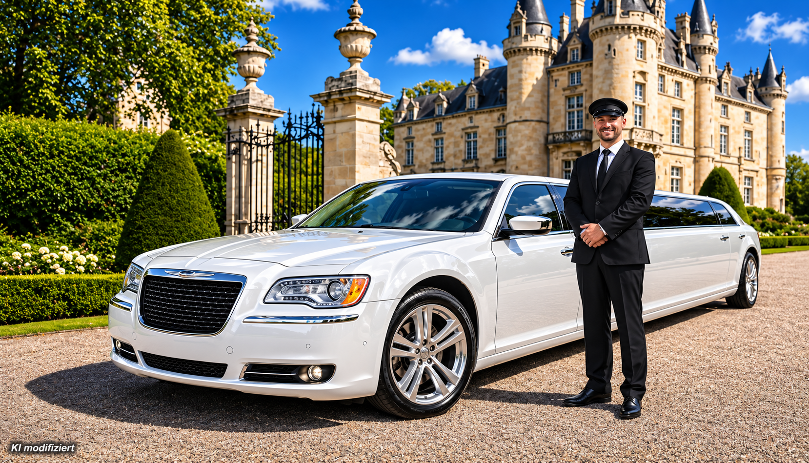 Bild: Ki-modifiziert Stretchlimousine weis